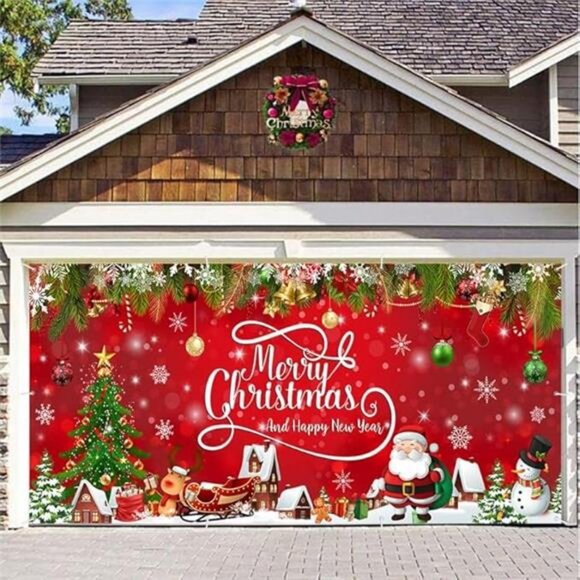 13x5.9ft Christmas Garage Door Decor Merry Christmas Garage...